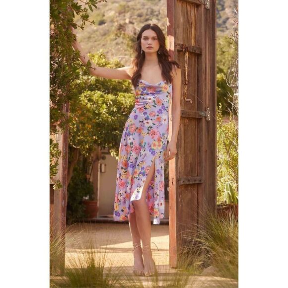 ASTR THE LABEL Gaia Floral Print Midi Dress Periwinkle Floral size S NWT - Picture 1 of 6